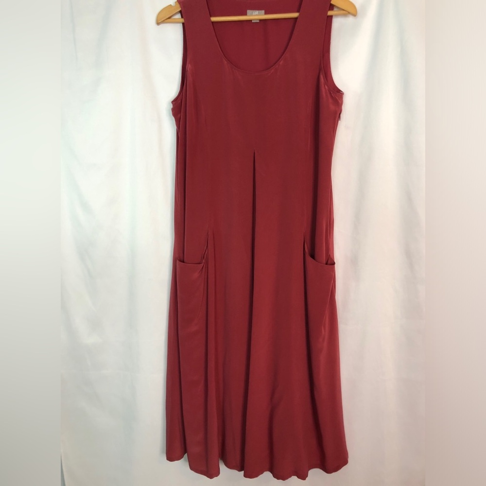 J. Jill Sleeveless Silk Rust Pleated Midi Dress Size M